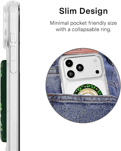 VELVET CAVIAR Compatible with MagSafe Phone Grip 2.0 | Cute Magnetic Ring Holder | Finger Loop Kickstand | Pop On Accessory for iPhone 17, 16, 15, 14, 13, 12 | Lucky Clover Green