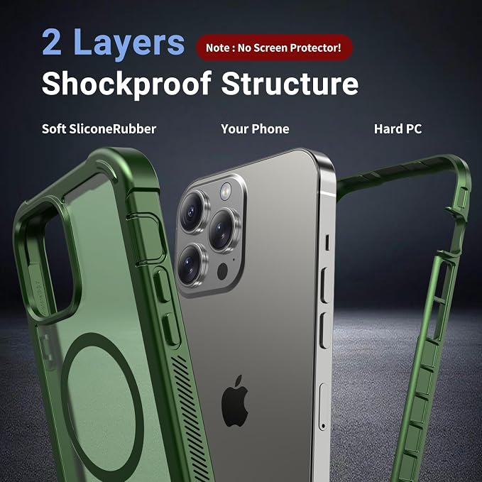 jaroco Magnetic for iPhone 14 Pro Case, [Compatible with MagSafe][Military Grade Drop Protection][Heavy Duty Protection][Non-Slip][Shockproof] 2-Layer Durable Bumper Phone Case 6.1''-Army Green
