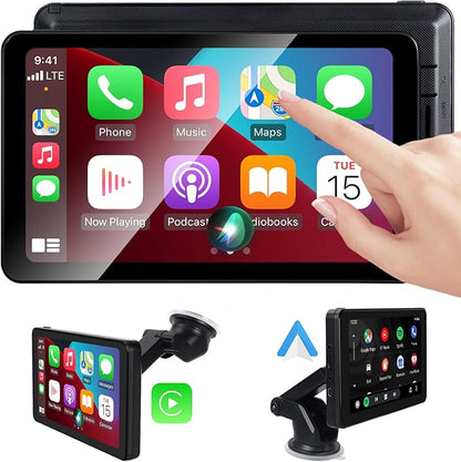 Wireless CarPlay Screen Android Auto for Car, 7" Touch Screen Naivgation Portable Car Stereo CarPlay Bluetooth Mirror Link, Siri, AirPlay, AUX, Voice Assistant for All Vehicles Upgrade