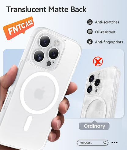 FNTCASE for iPhone 16 Pro Max Case: [Compatible with Magsafe] Translucent Matte Cases with [Full Camera Protection] [Screen Protector] Military Grade Shockproof Protective Phone Cover - White