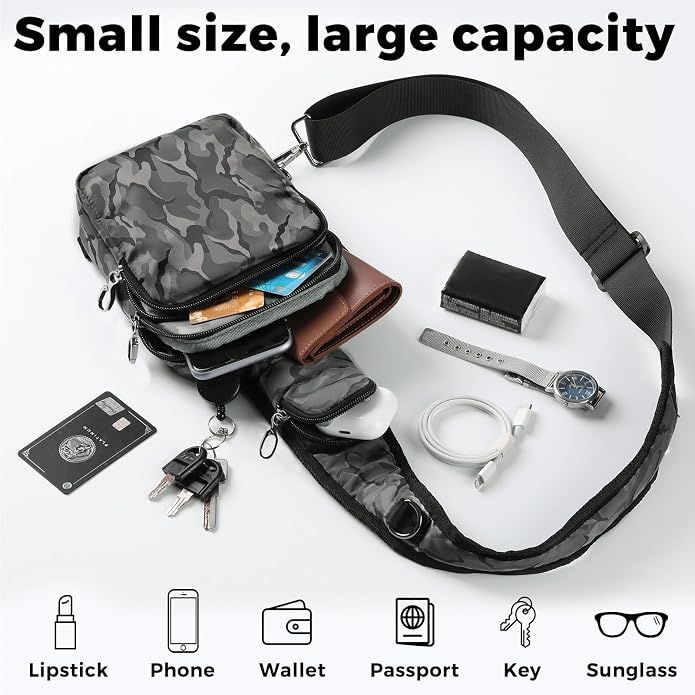 VADOO Sling Bag, Crossbody Bag with Zipper Lock, RFID Blocking & Water Resistant for Men and Women