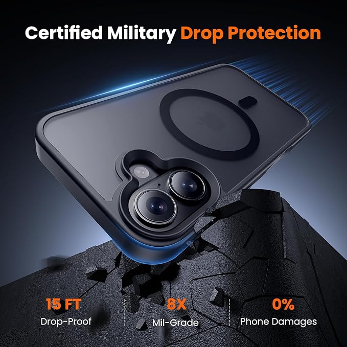 3 in 1 for iPhone 16 Case with MagSafe, Screen Protector*1 Camera Lens Protector*1,Matte Skin Feeling Back Cover Military-Grade Protection for iPhone 16 Phone Case 6.1 inch Matte Black