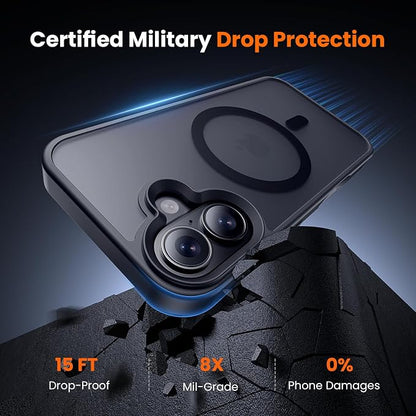 3 in 1 for iPhone 16 Case with MagSafe, Screen Protector*1 Camera Lens Protector*1,Matte Skin Feeling Back Cover Military-Grade Protection for iPhone 16 Phone Case 6.1 inch Matte Black