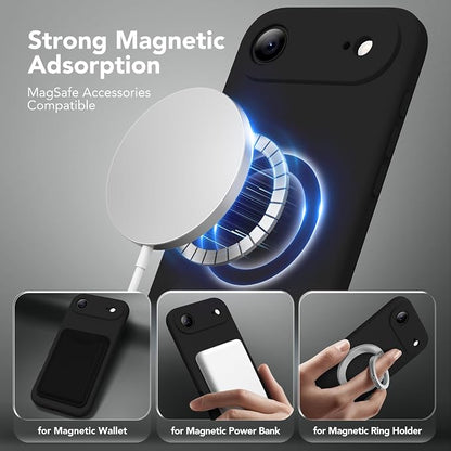 Magnetic for iPhone Air Case, Compatible with MagSafe, [Full Camera Protection][Screen Protector] Silicone Shockproof Protective Phone Case for iPhone 17 Air 6.5", Black