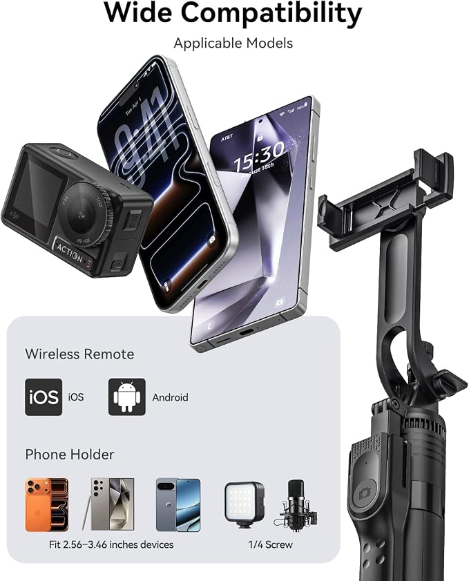 ORICO 69" Phone Tripod, Selfie Stick Tripod for iPhone with Wireless Remote Control, 360° Rotatable Phone Holder for Vlogging, Video Recording, Extendable Stand for Cell Phone Camera GoPro
