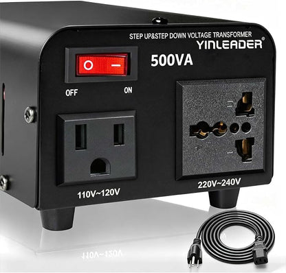 500W Voltage Transformer Power Converter 110V to 220V, 220V to 110V | Yinleader Step Up/Down Converter 110/120 Volt - 220/240 Volt w/US Power Cord [300W Continuous Power]