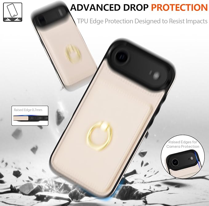 LOHASIC for iPhone 17 Air Case Wallet with Card Holder, 360° Rotation Ring, RFID Blocking, 5 Card Slots, PU Leather 6.5" Cover for Apple 17 Air Men Women, Ivory White