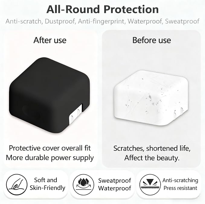 40W Soft Silicone Charger Sleeve Case Protective Cover for Apple 40W Power Adapter & 60W Max Charger, with iPhone 17/16/15, MacBook Air 13/13.6/15, Apple Watch Accessories. Black