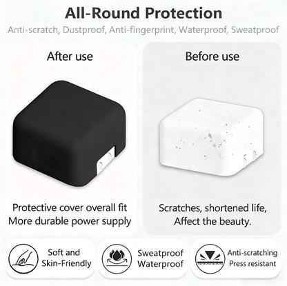 40W Soft Silicone Charger Sleeve Case Protective Cover for Apple 40W Power Adapter & 60W Max Charger, with iPhone 17/16/15, MacBook Air 13/13.6/15, Apple Watch Accessories. Black