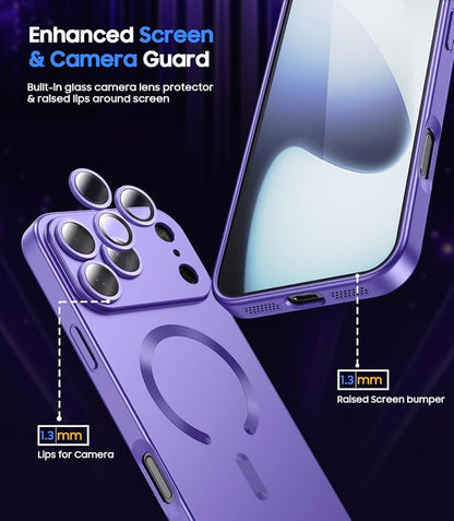 Magnetic for iPhone 17 Pro Case [Compatible with MagSafe][Built-in Camera Lens Protector] Slim Thin Soft Silicone Bumper Shockproof Metallic Luster Phone Case (Purple)