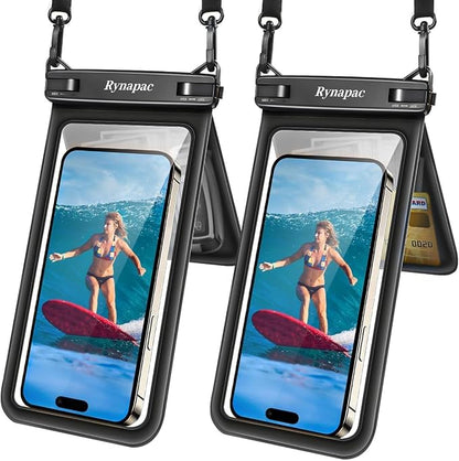 Rynapac IPX8 Waterproof Phone Pouch 2 Pack, [Up to 8.5''] Double Space Waterproof Phone Case with Lanyard for iPhone 17 16 15 14 Pro Max, Cellphone Dry Bag for Beach Vacation Cruise Essentials