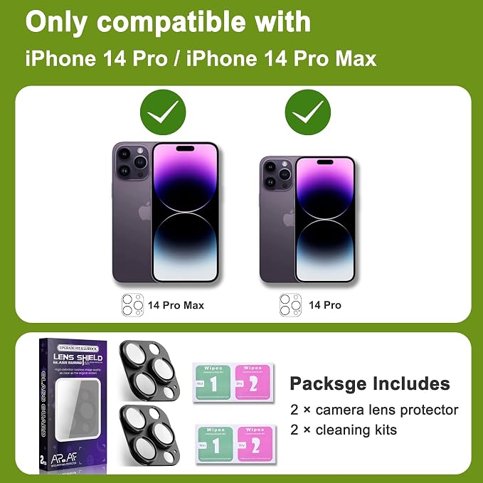 2-Pack Shatterproof Camera Lens Protector for iPhone 14 Pro/14 Pro Max |AR Tempered Glass Strong Adsorption Metal Camera Cover Screen(Black)
