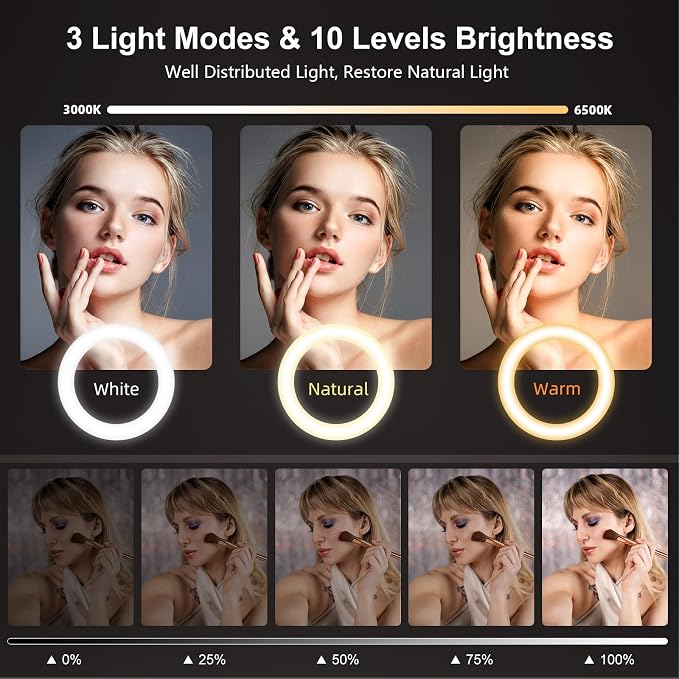 10'' Desk Ring Light with Stand – Zoom Lighting with Phone Holder for Computer・Video Calls・Conference – CRI95 LED Adjustable Circle Light, 10'' Large Lamp Head, Content Creator Friendly