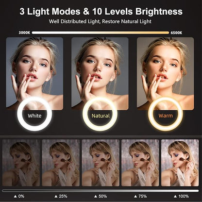 10'' Desk Ring Light with Stand – Zoom Lighting with Phone Holder for Computer・Video Calls・Conference – CRI95 LED Adjustable Circle Light, 10'' Large Lamp Head, Content Creator Friendly