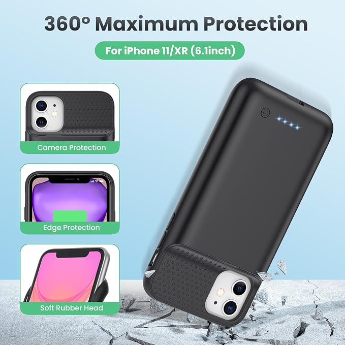 Battery Case for iPhone 11/XR, 7500mAh Ultra-Slim Portable Charging Case Rechargeable Protective Battery Pack for iPhone 11 and iPhone XR External Charger Case 6.1 Inch-Black