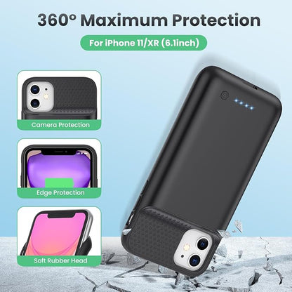 Battery Case for iPhone 11/XR, 7500mAh Ultra-Slim Portable Charging Case Rechargeable Protective Battery Pack for iPhone 11 and iPhone XR External Charger Case 6.1 Inch-Black