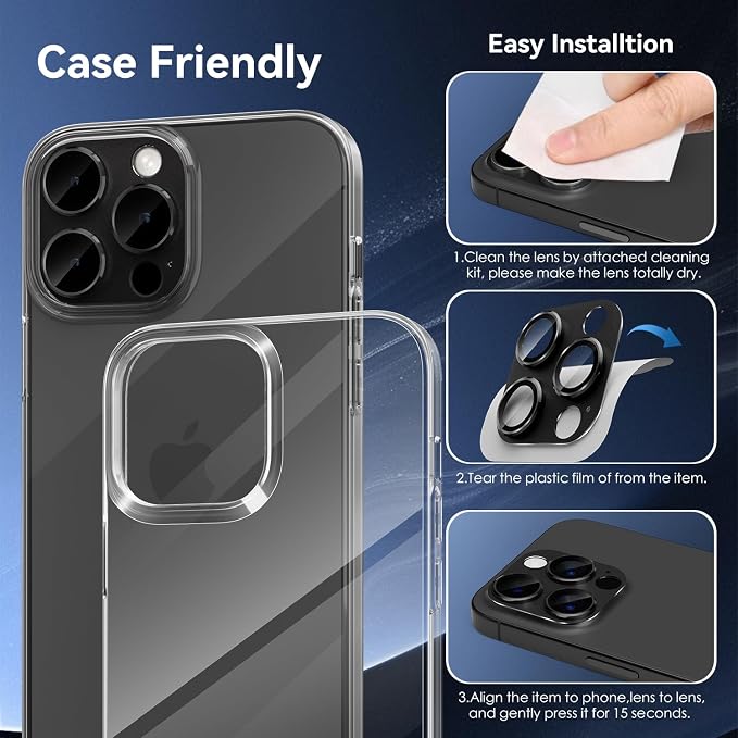 CloudValley for iPhone 16 Pro/iPhone 16 Pro Max Camera Lens Protector, [AR+AF 99% Transmittance] [Full Coverage] Ultra-HD Tempered Glass Cover, Metal Lens Screen Protective,Black Titanium