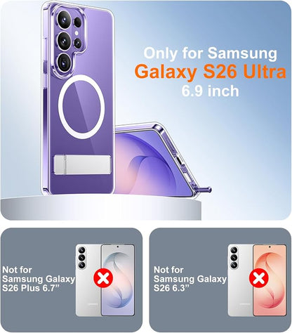 Magnetic for Samsung Galaxy S26 Ultra Case, [Innovate Stand][Military Grade Drop Protection][Non Slip][Non-Yellowing] Shockproof Phone Case for Galaxy S26 Ultra 2026 -Clear