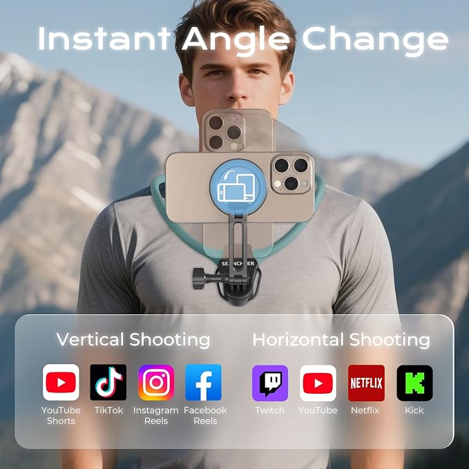 【2026 Extended Long】 Magnetic Neck Mount for Phones, 27.6" Hands-Free POV/Vlog Phone Holder for iPhone 17–12 & Android, Content Creator Essentials for Go Pro DJI, Comfortable Natural Shooting Angle