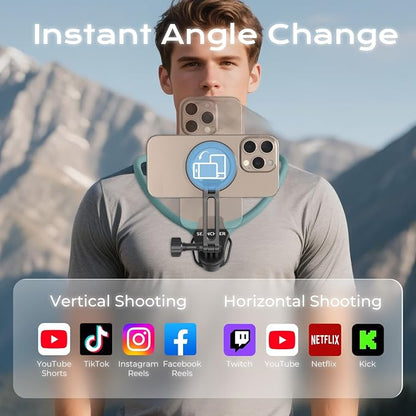 【2026 Extended Long】 Magnetic Neck Mount for Phones, 27.6" Hands-Free POV/Vlog Phone Holder for iPhone 17–12 & Android, Content Creator Essentials for Go Pro DJI, Comfortable Natural Shooting Angle