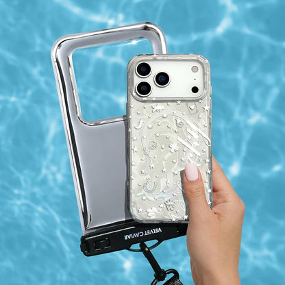 VELVET CAVIAR Waterproof Phone Pouch with Lanyard | IP68 Floating Case for iPhone & All Phones | Dry Bag for Snorkeling, Beach, Kayaking | Travel & Cruise Essentials for Women (Silver Holo)