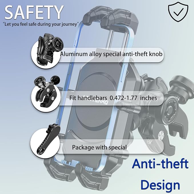 LOKTENWO Motorcycle Phone Mount with Vibration Dampener & High-Speed Secure Lock, Anti-Theft ATV Scooter Motorcycle Handlebar Phone Holder for 5.4” to 7.2” Smartphone