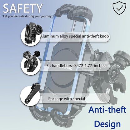 LOKTENWO Motorcycle Phone Mount with Vibration Dampener & High-Speed Secure Lock, Anti-Theft ATV Scooter Motorcycle Handlebar Phone Holder for 5.4” to 7.2” Smartphone