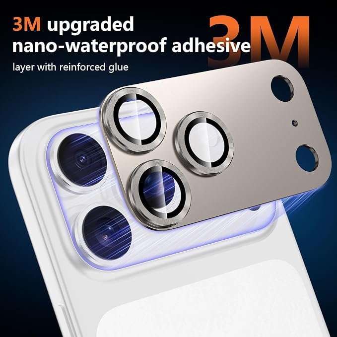 for iPhone 17 Pro Camera Lens Protector, [Military Grade Shatterproof] [Strong Adsorption] [Case Friendly] Full Coverage Metal Aluminum Alloy 9H Tempered Glass Camera Screen Cover, Gray