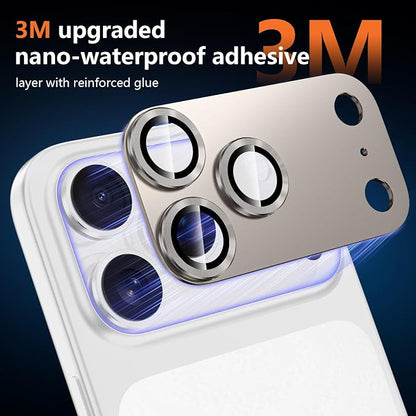 for iPhone 17 Pro Camera Lens Protector, [Military Grade Shatterproof] [Strong Adsorption] [Case Friendly] Full Coverage Metal Aluminum Alloy 9H Tempered Glass Camera Screen Cover, Gray