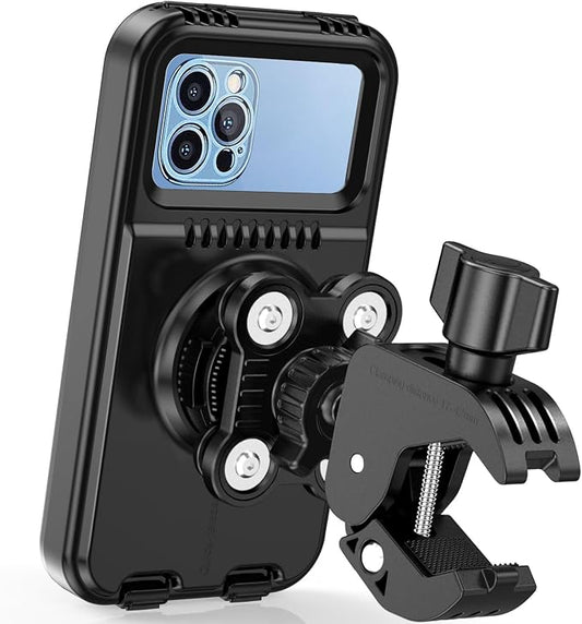 HUANLANG Motorcycle Phone Mount Anti Vibration, Waterproof Bike Phone Mount for Bicycles, Scooters, ATVs,[Dual Vibration Dampener][Upgraded Handlebar Clip] Motorcycle Phone Holder for 4-7" Cell Phones