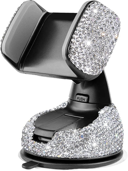 Dashboard Phone Holder Bling Phone Mount for Car,Car phone holder Mount with One More Air Vent Base,Phone Holder Car Accessories,Universal Car Phone Holder Mount for Windshield and Air Vent,Silver