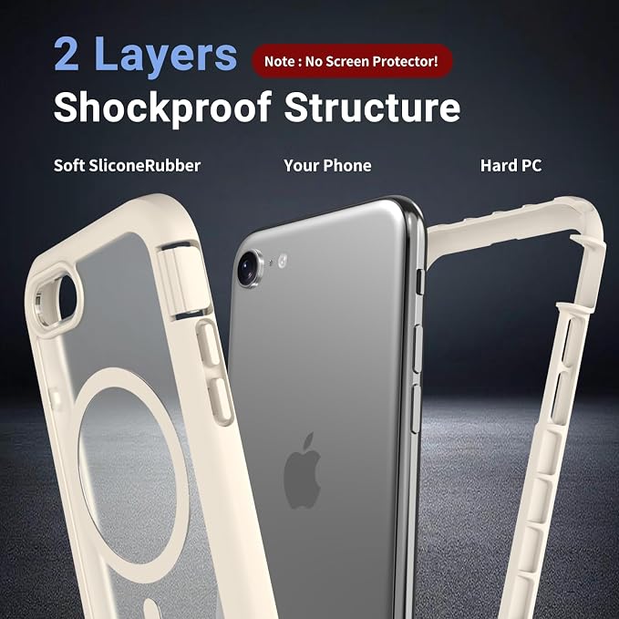 jaroco Magnetic for iPhone SE Case 3rd/2rd,iPhone 8/7 Case, [Compatible with MagSafe][Military Grade Drop Protection][Heavy Duty Protection][Non-Slip] 2-Layer Bumper Phone Case 4.7''-Antique White