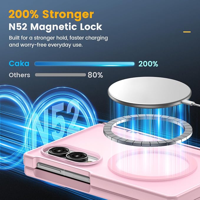 Caka Magnetic for Samsung Galaxy Z Fold 8 Case with Hinge Protection Pink | Compatible with MagSafe, Built-in Outer Screen Protector, Hinge Guard, Translucent Matte Back, 360° Hybrid Drop Defense