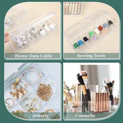 ProSuites Cable Organizer Box with Lid, 3 Pcs Clear Cord Storage Organizer with 30 Cable Ties 62 Cable Labels, Charger Organizer for Office Desk Drawer Organizers and Accessories