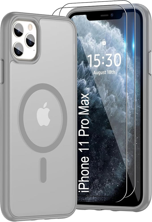Pilaru for iPhone 11 Pro Max Case [Compatible with Magsafe] Translucent Matte Magnetic Case with Screen Protector,SlimThin Shockproof Military Grade Drop Protection Cover for iPhone 11 ProMax-Gray