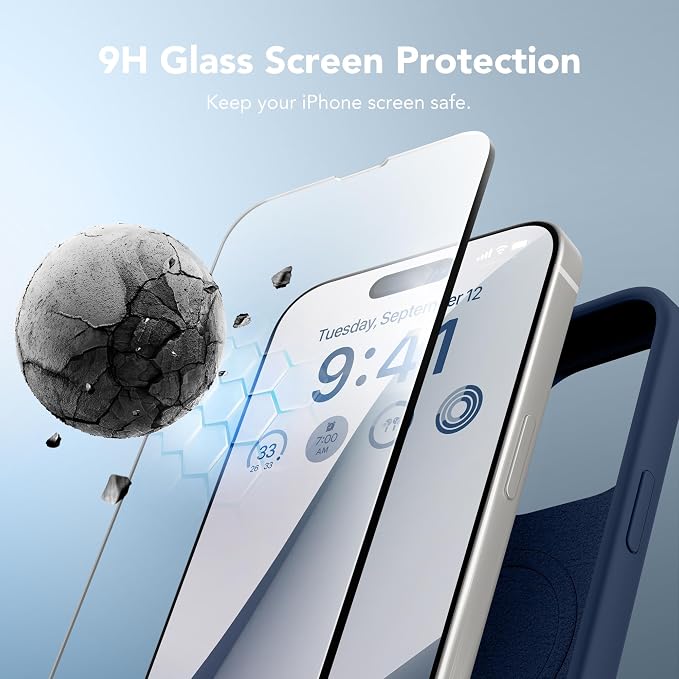 GONEZ Magnetic for iPhone 15 Pro Case, Compatible with MagSafe, [Screen Protector + Camera Lens Protector], Silicone Shockproof Anti-Scratch Protective Phone Case 6.1 inch, Dark Blue