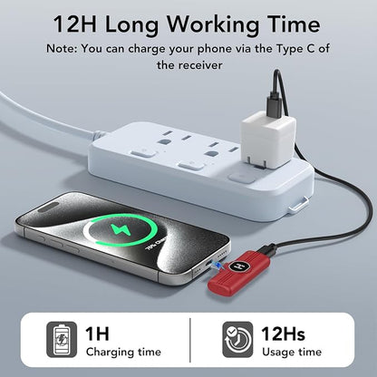 USB C Mini Wireless Lavalier Microphone for iPhone 15 16, iOS and Android Devices - Noise Reduction Lapel Mic for Recording, Clip Omni Lav Mic for Video Recording, Tiktok, YouTube, Vlog (Red)