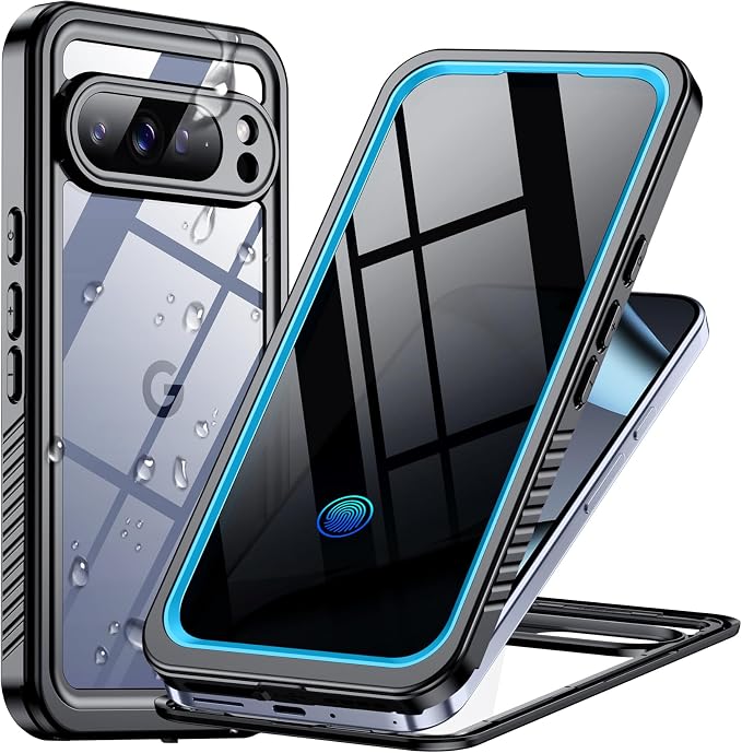 Temdan for Google Pixel 10 Pro XL Case Waterproof,Built-in Lens & Screen Protector[Full Body Shockproof][Military Dropproof][Dustproof][IP68 Underwater] for Pixel 10 Pro XL 6.8”-Blue/Clear