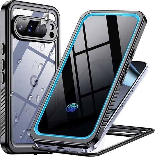Temdan for Google Pixel 10 Pro XL Case Waterproof,Built-in Lens & Screen Protector[Full Body Shockproof][Military Dropproof][Dustproof][IP68 Underwater] for Pixel 10 Pro XL 6.8”-Blue/Clear