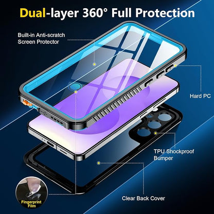SPIDERCASE Upgraded for Samsung Galaxy S25 Case Waterproof,Built-in Screen & Camera Lens Protector[IP68 Underwater] [Military Grade Shockproof] Full Body Protection Phone Case,Blue/Clear