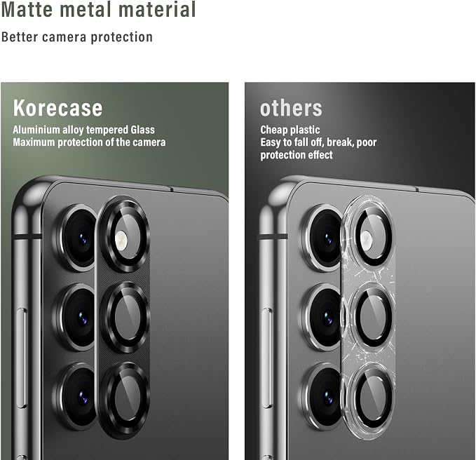 Korecase for Samsung Galaxy S25 Camera Lens Protector Tempered Glass Lens Protector,9H Hardness Aluminum Metal Camera Cover,Strong Stickiness Case Friendly for Galaxy S25,Black
