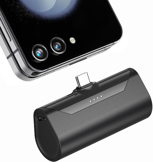 Small Portable USB C Power Bank for iPhone 15/16/17 series, 4800mah Little Portable Charger for Samsung Galaxy Note Series, Lightweight Handy USB Type C Backup External Battery Pack for Android-Black