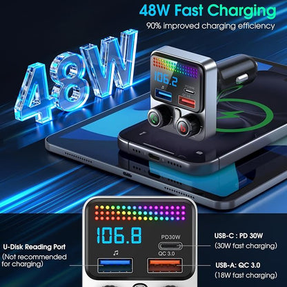 Bluetooth 5.4 Car Adapter 48W Charging USB Bluetooth Adapter for Car,Wireless Fm Transmitter Radio,Song Switching,Handsfree Calling and Audio Receiver,HiFi Music Player,Matrix LED Effects