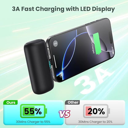 [2-Pack] 6000mAh Portable Charger for iPhone 17/16, LCD Display USB C Mini Power Bank,PD Fast Charging Lipstick Sized Battery Pack for iPhone 17/16/15 Pro Max, Galaxy S25/S24, Pixel (Inky+Inky)
