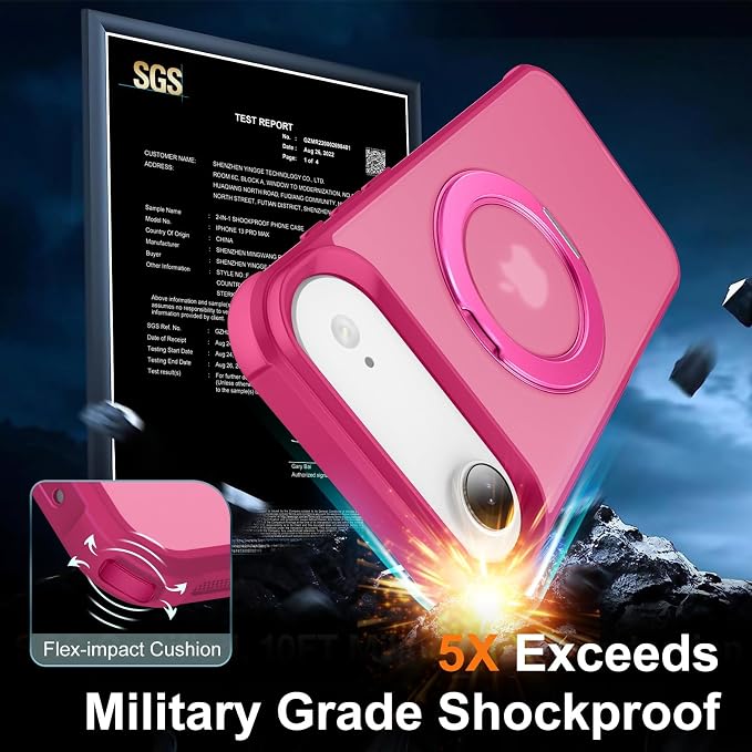 360° Magnetic Swivel Ring for iPhone 17 air case, Built-in Metal Stand and Ring Holder, Magsafe Compatible, Military Grade Protection, Shockproof - Rose Pink