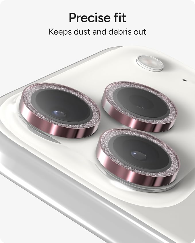 ZAGG iPhone Camera Lens Protector for iPhone 17/16/15 Pro and Pro Max Models - Pink Glitter, Camera Ring, Maximum Impact & Scratch Protection, Anti-Reflective Technology, Glass Elite
