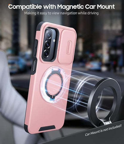 JAME for Samsung Galaxy A57 5G Case, Ring Holder Stand Kickstand, Slide Camera Cover, 2 Screen Protectors, Dual-Layer Shockproof Protective, Magnetic Accessory Friendly Galaxy A57 Phone Case, Pink