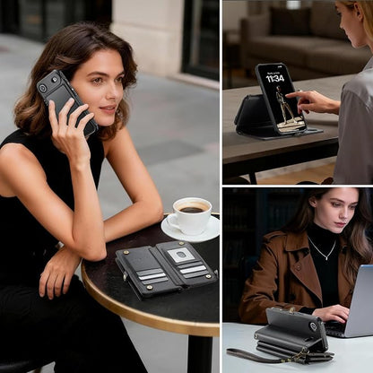 Strapurs for iPhone Air Detachable Wallet Case Compatible with Magsafe for Women, RFID Blocking 9-Card Holder Zipper Strap Lanyard PU Leather Magnetic Phone Case for iPhone 17 Air 6.5", Black
