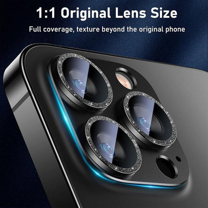 UniqueMe for iPhone 13 Pro/iPhone 13 Pro Max Camera Lens Protector, [Strong Drop Protection] Metal Ring Tempered Glass Rear Camera Screen Cover - Bling Cicrle, Black