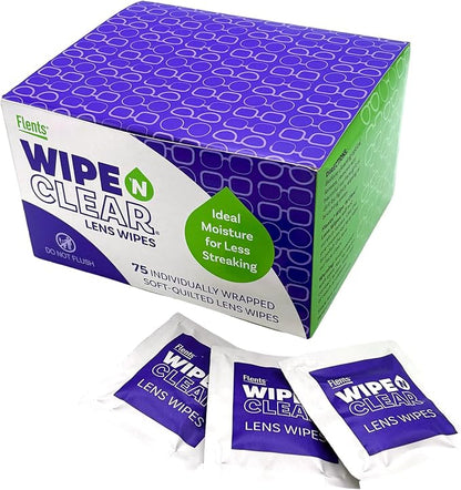 Flents Glasses Cleaner Wipes, 75 Count, Eyeglass Cleaning Wipes, Pre-Moistened, Individually Wrapped, Smudge & Streak-Free Lens Wipes for Glasses & Sunglasses, Safe for AR Coated Lenses